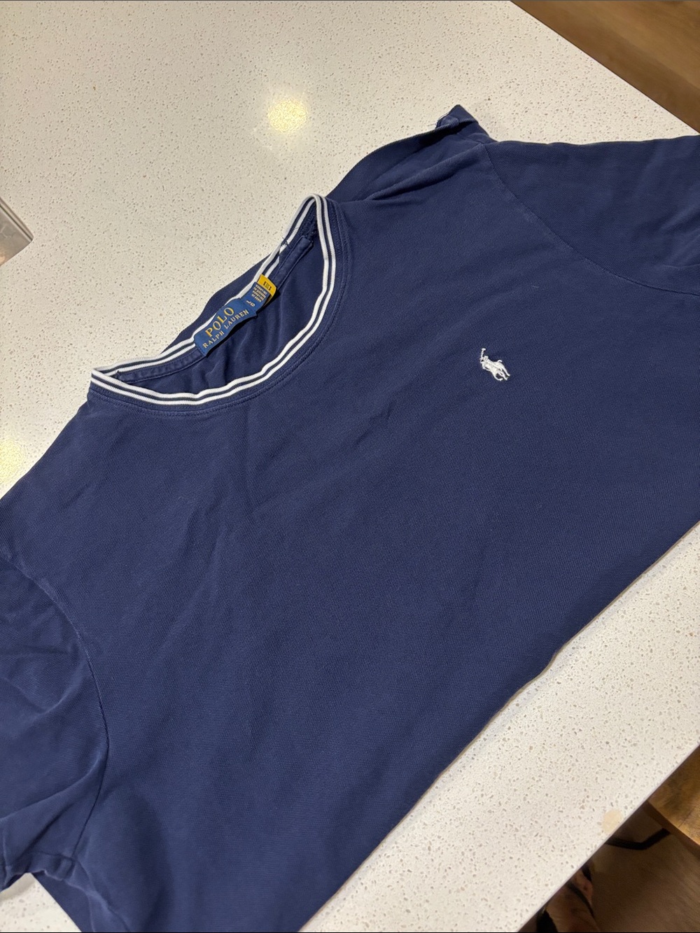 Ralph Lauren navy tee with white striped collar
